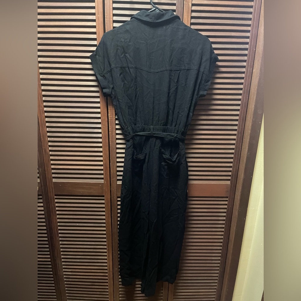 Tahari Womens Black Linen Blend Button Front Wide Leg Jumpsuit Size S Belted - Picture 7 of 7